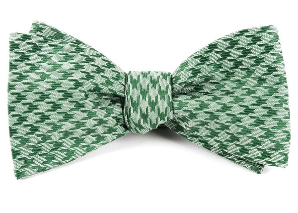 White Wash Houndstooth Moss Green Bow Tie