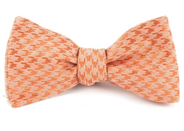 White Wash Houndstooth Orange Bow Tie