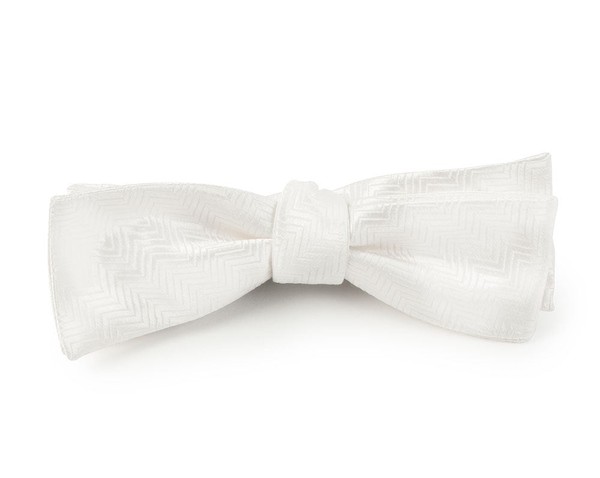 Herringbone White Bow Tie