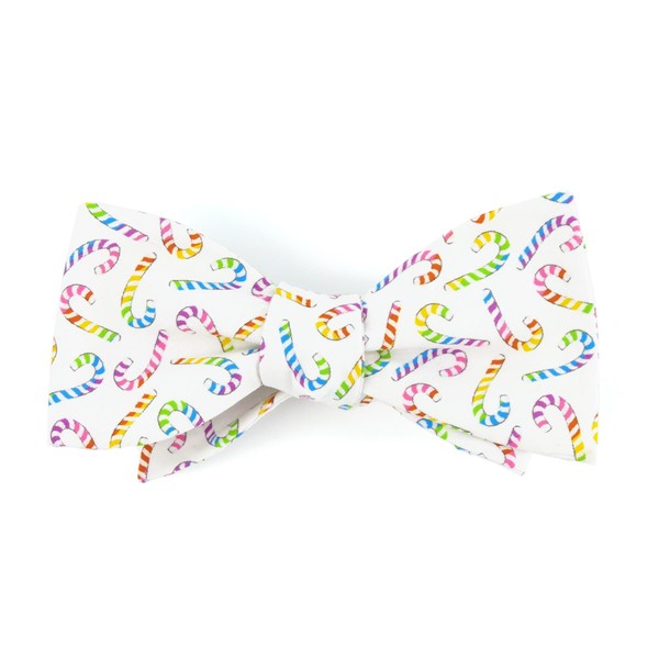 Rainbow Candy Cane White Bow Tie