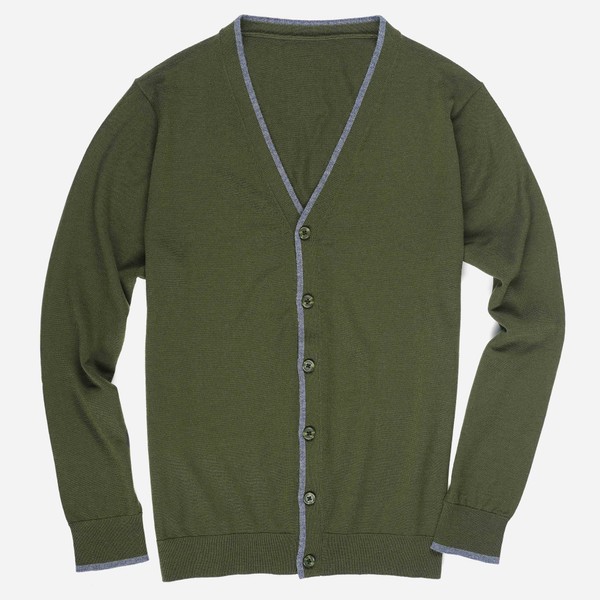 Perfect Tipped Merino Wool Cardigan Olive Sweater