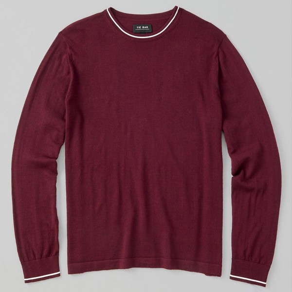 Perfect Tipped Merino Wool Crewneck Burgundy Sweater