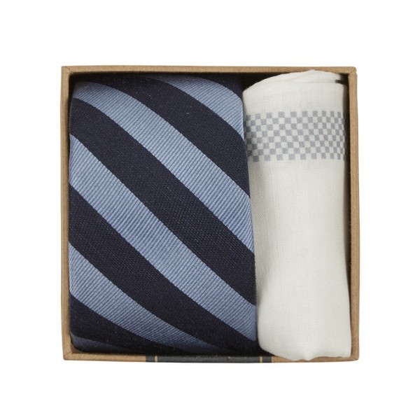 Lumber Stripe Tie Box Light Blue Gift Set