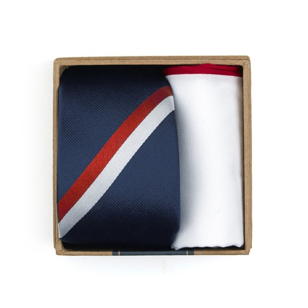 Ad Stripe Tie Box Classic Navy Gift Set