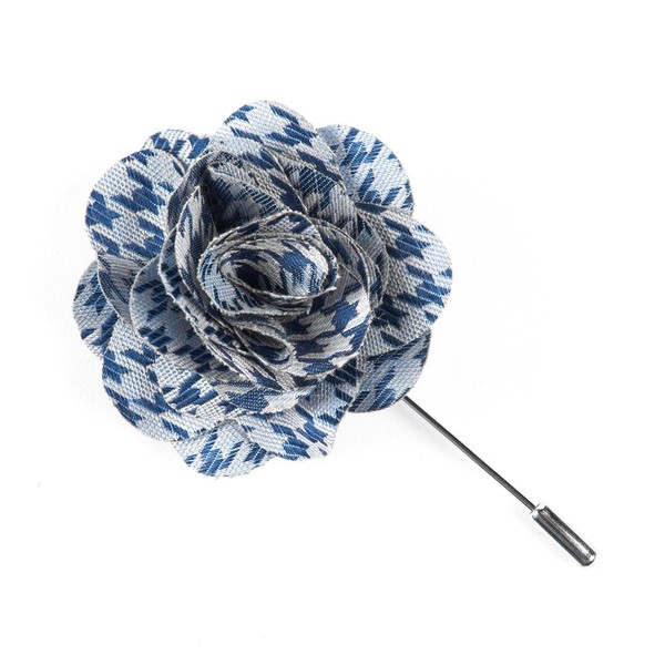 White Wash Houndstooth Blue Lapel Flower
