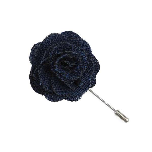 Wool Suiting Solid Blue Lapel Flower