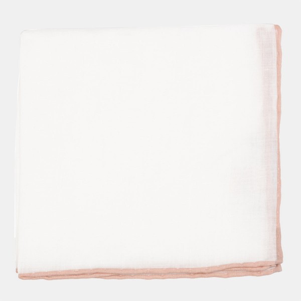 White Linen With Rolled Border Rose Quartz Pocket Square