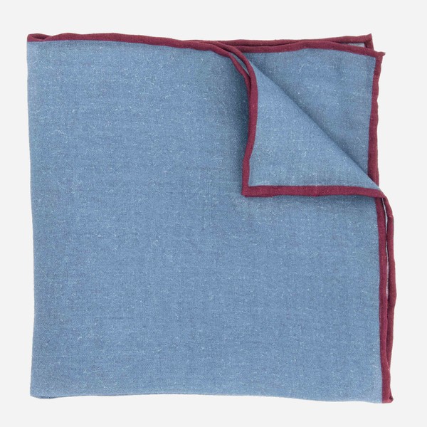 Linen with Color Pop Border Denim Blue Pocket Square
