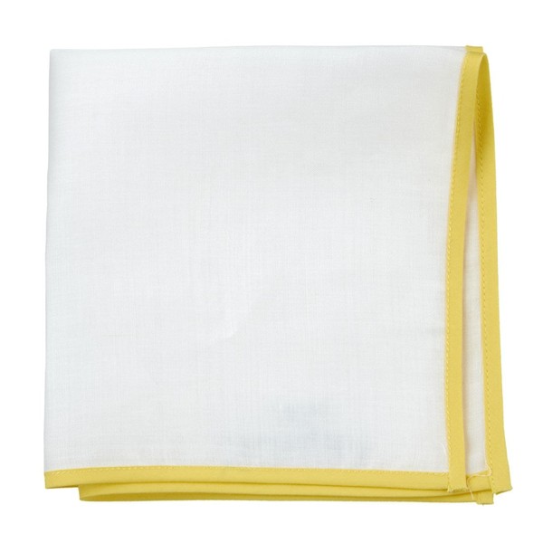 White Linen With Border Yellow Pocket Square