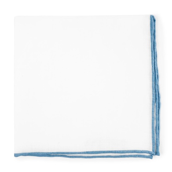 White Linen With Rolled Border Light Blue Pocket Square