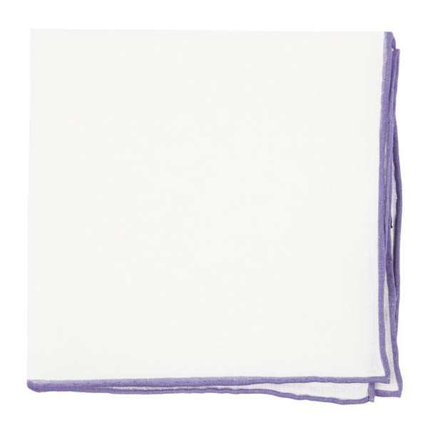 White Linen With Rolled Border Lavender Pocket Square