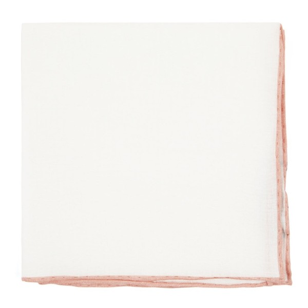 White Linen With Rolled Border Peach Pocket Square