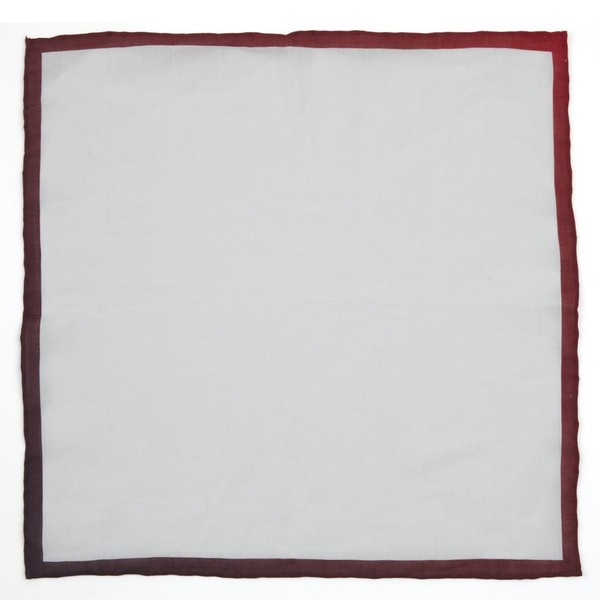 White Linen With Ombre Border Burgundy Pocket Square