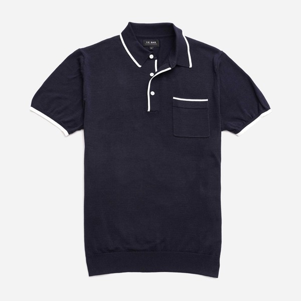 Tipped Cotton Sweater Navy Polo