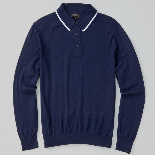 Perfect Tipped Merino Wool Navy Polo