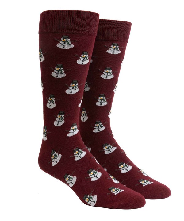 Snowman Burgundy Dress Socks