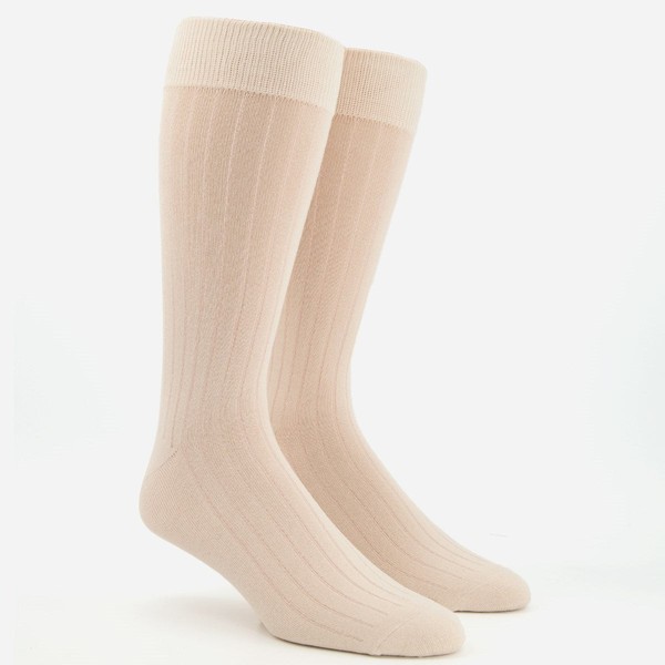 Wide Ribbed Cream Dress Socks