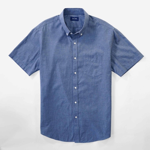 Solid Cotton Blue Short Sleeve Shirt