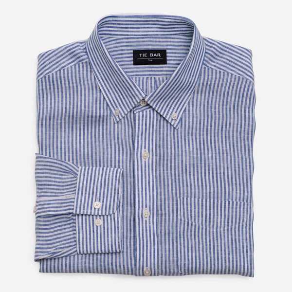 Linen Stripe Blue Casual Shirt