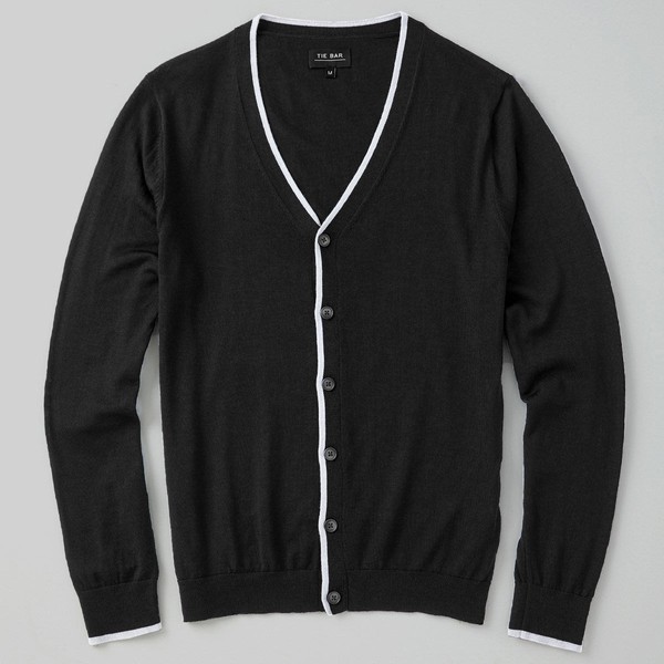 Perfect Tipped Merino Wool Cardigan Black Sweater