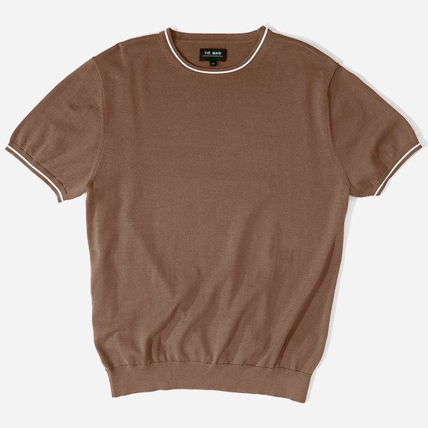 Tipped Crewneck Brown T-Shirt