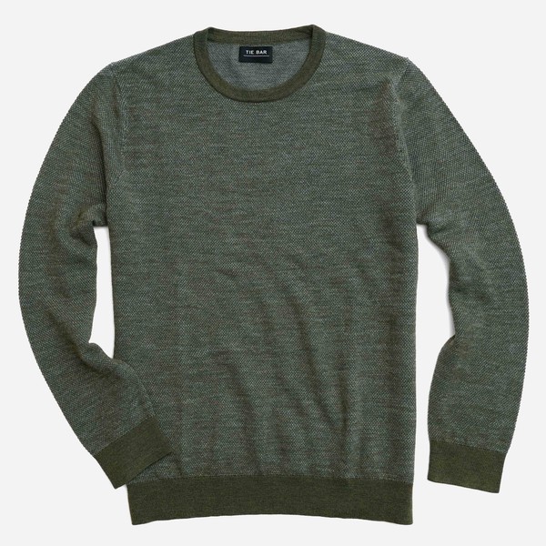 Merino Birdseye Crewneck Olive Sweater