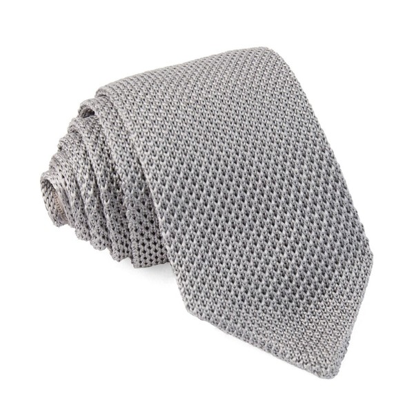 Pointed Tip Knit Silver Tie