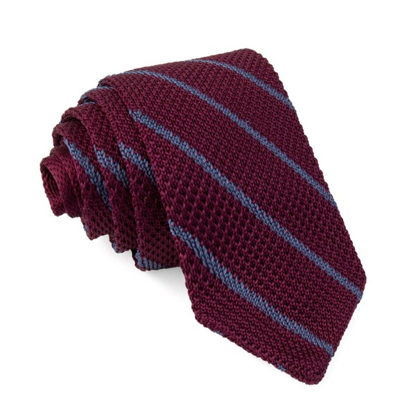 Striped Pointed Tip Knit Burgundy Tie