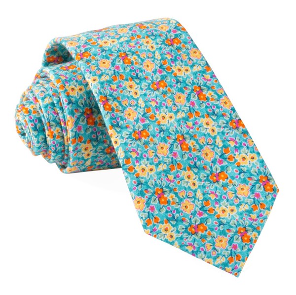 Freesia Floral Turquoise Tie