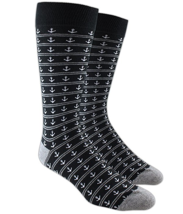 Anchor Stripe Black Dress Socks