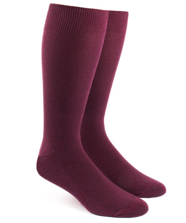Solid Texture Burgundy Dress Socks