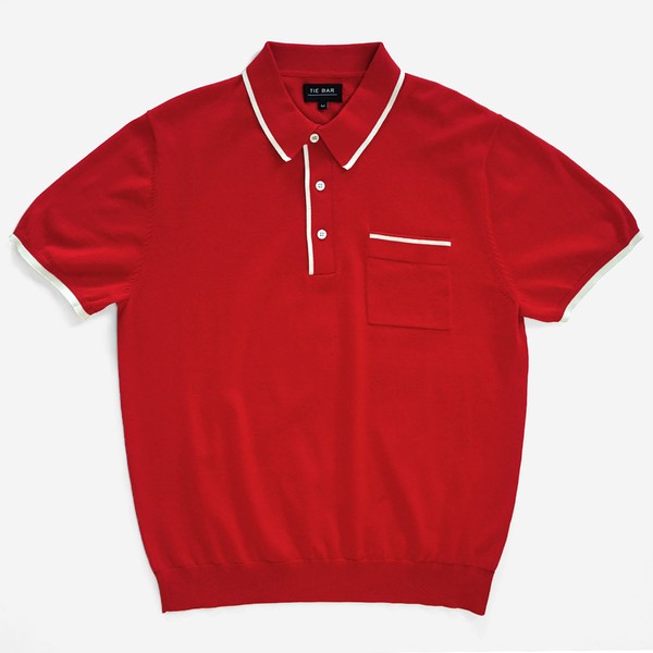 Tipped Cotton Sweater Tomato Red Polo