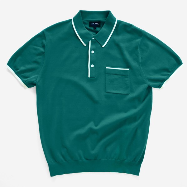 1950s Men’s Shirt Styles – Casual, Gaucho, Camp Tipped Cotton Sweater Teal Polo $45.00 AT vintagedancer.com