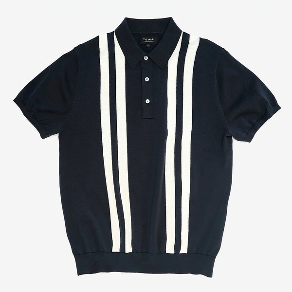 Vertical Stripe Cotton Sweater Navy Polo