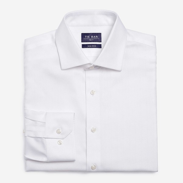 Herringbone White Non-Iron Dress Shirt