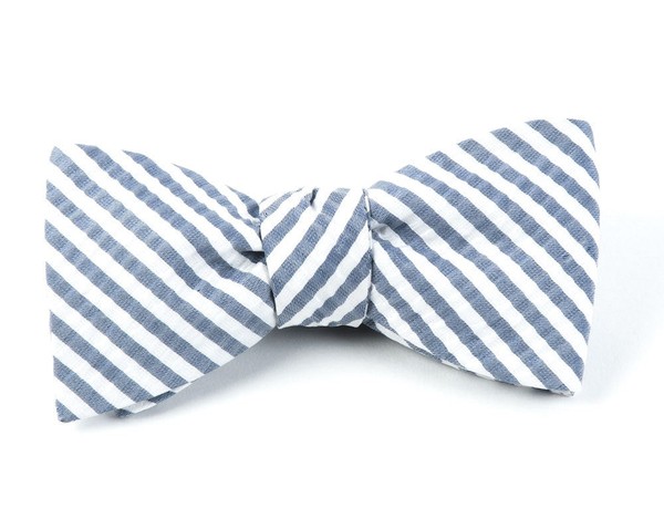 Silk Seersucker Stripe Midnight Navy Bow Tie
