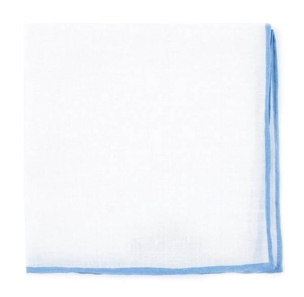 White Linen With Rolled Border Sky Blue Pocket Square