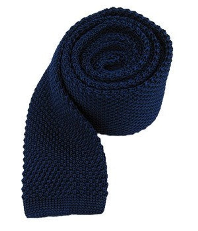 Navy Blue Mens Slim Tie Knit Knitted Plain Solid Casual Necktie by DQT 