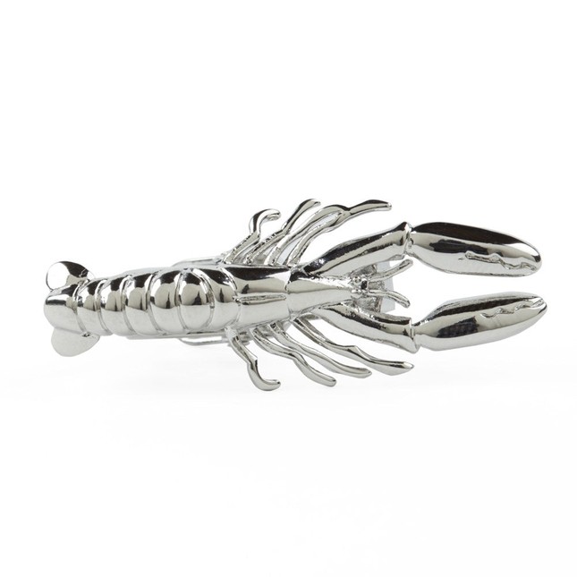 Silver Toned Oval Etched Lobster Tie Clip