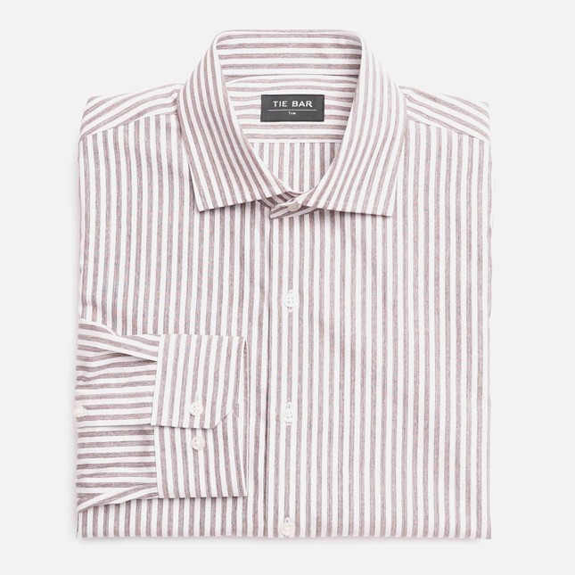Textured Stripe Brown Dress Shirt | Men's Cotton Dress Shirts | Tie Bar
