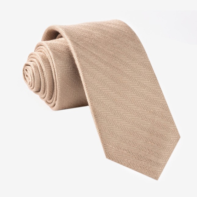 Alleavitch Herringbone Khaki Tie | Men's Linen Ties | Tie Bar