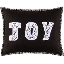 Embroidered Joy Black/White Decorative Pillow