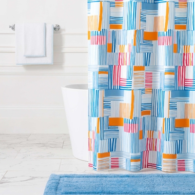 Block Stripe Blue/Tangerine Shower Curtain