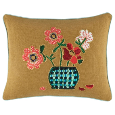 Blooming Bouquet Embroidered Bronze Decorative Pillow