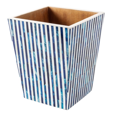 Blue Stripe Bone Inlay Wastebasket