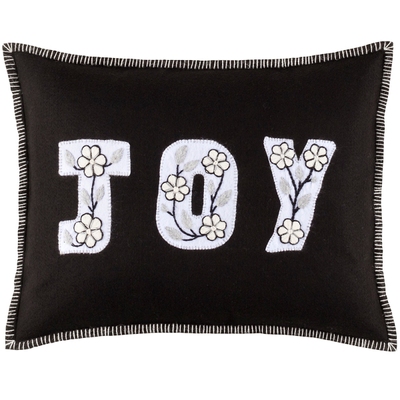 Embroidered Joy Black/White Decorative Pillow Cover