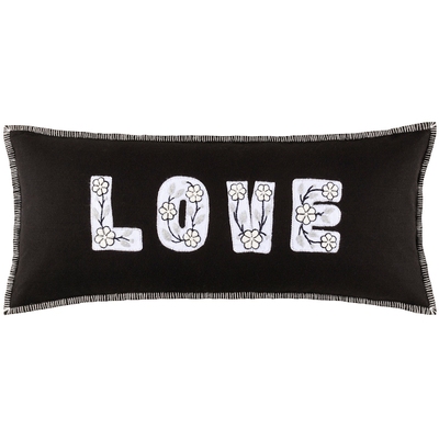 Embroidered Love Black/White Decorative Pillow Cover