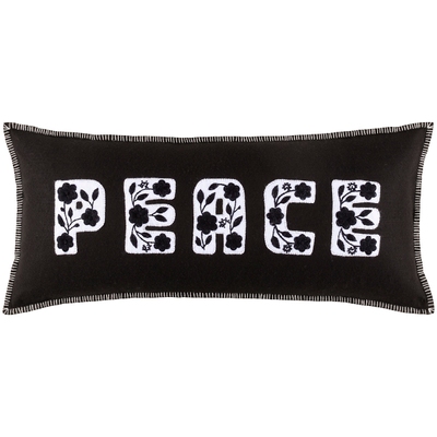 Embroidered Peace Black/White Decorative Pillow Cover