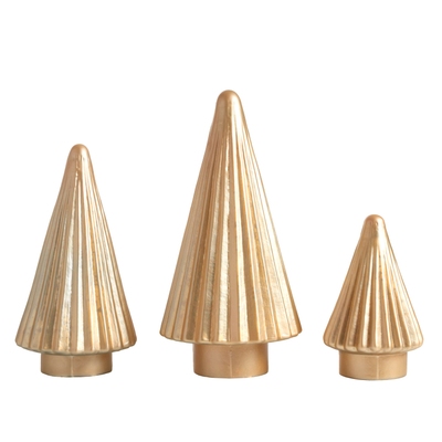 Fluted Glass Gold Trees/Set Of 3