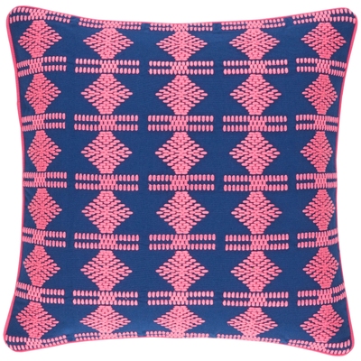 Geo Embroidered Navy Decorative Pillow
